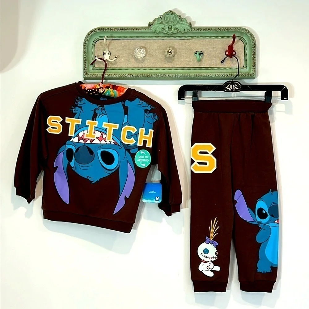 Disney officially licensed stitch graphic sweatsuit kids size 5 brown new w tags